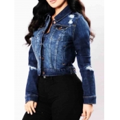 Lovely Casual Broken Holes Button Design Deep Blue