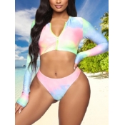Lovely Casual Tie-dye Zipper Design Blue Plus Size