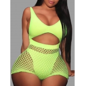 LW Casual Backless Hollow-out Green One-piece Swim
