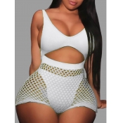 LW Casual Backless Hollow-out White One-piece Swim