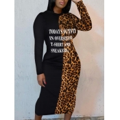 Lovely Casual Letter Leopard Print Black Mid Calf 