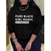 Lovely Street O Neck Letter Print Black Hoodie
