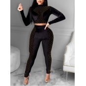 Lovely Casual Half A Turtleneck Print Black Two Pi