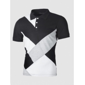 LW Men Casual Color-lump Button Design Black Polo
