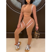 LW Chic Striped Mesh Patchwork Light Tan Two Piece