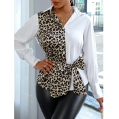 Lovely Formal Leopard Print Lace-up Patchwork Whit