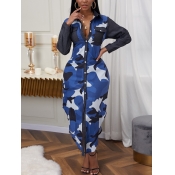 Lovely Casual Turndown Collar Camo Print Patchwork