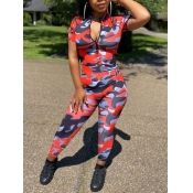 Lovely Street Camo Print Skinny Red One-piece Jump