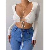 Lovely Sweet Bandage Hollow-out Design White T-shi