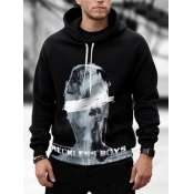 Lovely Men Casual Hooded Collar Letter Print Patch
