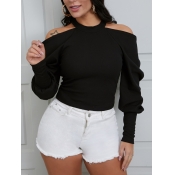 Lovely Sexy Halter Neck Hollow-out Black Blouse