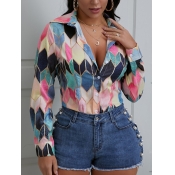 Lovely Casual Turndown Collar Print Multicolor Blo