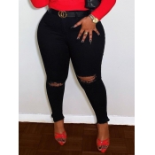 Lovely Casual Ripped Skinny Black Plus Size Jeans