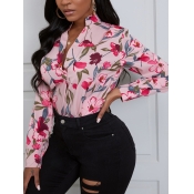 Lovely Sweet Floral Print Patchwork Pink Blouse