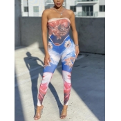 LW Party Off The Shoulder Print Blue One-piece Jum