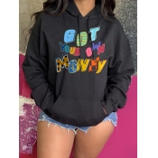 Lovely Casual Dropped Shoulder Letter Print Black 