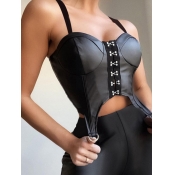 LW Sexy Asymmetrical Patchwork Black Camisole
