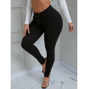 LW Casual Mid Waist Drawstring Black Pants