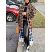 Lovely Casual Turndown Collar Plaid Print Patchwor