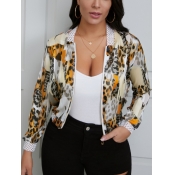 Lovely Casual Leopard Print Patchwork Zipper Desig