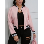 Lovely Casual Striped Print Patchwork Pink Jacket