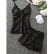 Lovely Casual Lace Patchwork Black Sleepwear