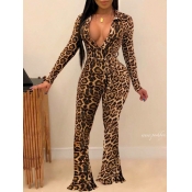 Lovely Party Leopard Print Flared Lace-up One-piec