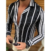 Lovely Men Casual Striped Patchwork Black Shirt