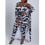 Lovely Trendy U Neck Print Patchwork Black Two Pie