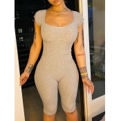 Lovely Casual U Neck Basic Skinny Grey One-piece R