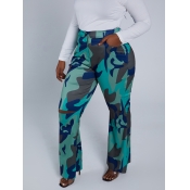 Lovely Trendy Camo Print Broken Holes Green Plus S
