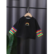 LW Boy Casual O Neck Rainbow Print Black T-shirt