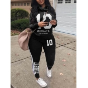 Lovely Casual Letter Print Patchwork Black Two Pie