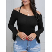 Lovely Casual Off The Shoulder Flared Split Black 