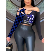 Lovely Stylish Letter Plaid Print Hollow-out Black