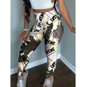 LW Casual High-waisted Letter Print Patchwork Grey