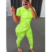 Lovely Sweet Pattern Print Drawstring Green Two-pi