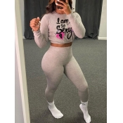 Lovely Casual Letter Print High-waisted Light Grey