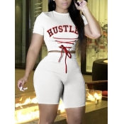 LW Chic Letter Print Bandage Design White Two-piec