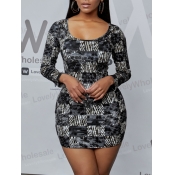 Lovely Casual U Neck Plaid Print Black Mini Dress