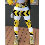 Lovely Street Letter Print Striped Yellow Pants