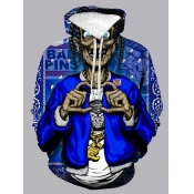 LW Men Street Scary Face Print Patchwork Blue Hood