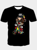 LW Men Casual O Neck Cartoon Print Black T-shirt