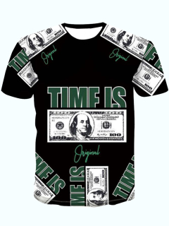 LW Men Money Letter Print Black T-shirt