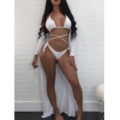 Lovely Casual Bandage Design White Three-piece Swi