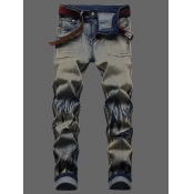 Lovely Men Casual Mid Waist Tie-dye Blue Jeans