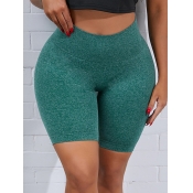 LW Casual High-waisted Elastic Green Yoga Shorts