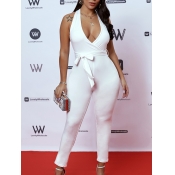Lovely Sweet Cross-over Lace-up White One-piece Ju