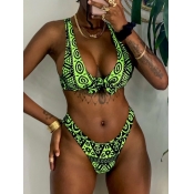 LW Sexy Geometric Print Bandage Design Green Two-p