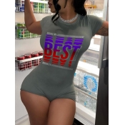 Lovely Casual O Neck Letter Print Grey One-piece R
